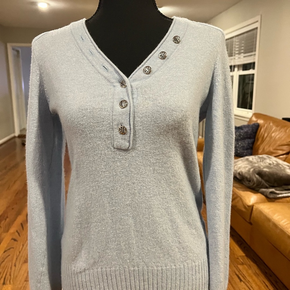 Tory Burch Light Blue Button-Detail Women's Sweater